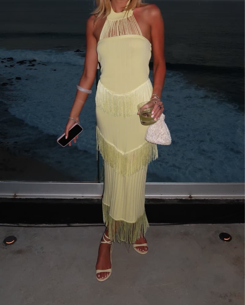 Yellow Halter Fringe Dress - Image 2