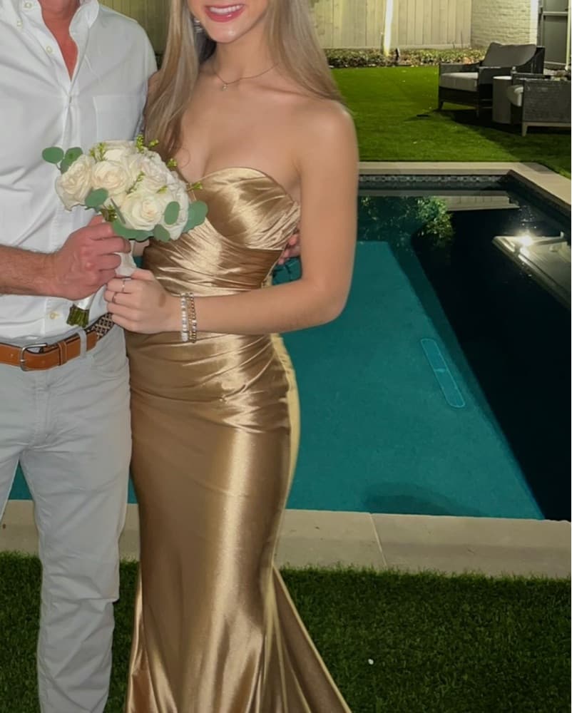 Glamorous Gold Satin Gown - Image 2