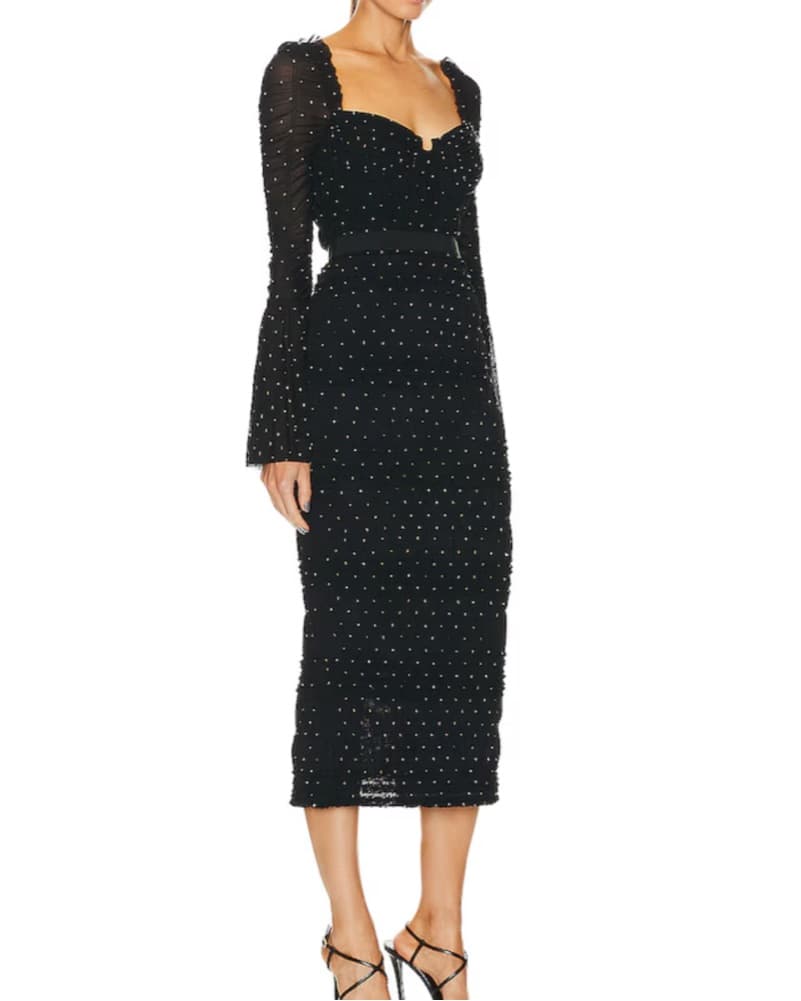 Self-Portrait Mesh Rhinestone Midi Dress - Image 1