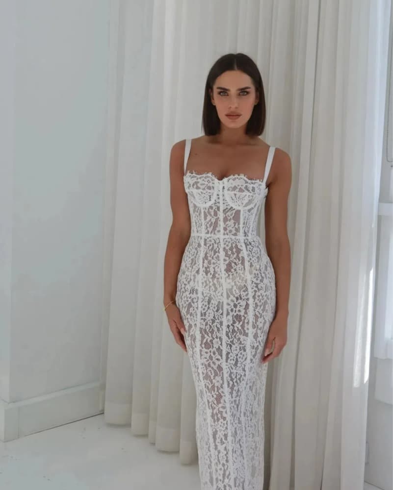 Helsa White Lace Column Maxi Dress XS  - Image 4