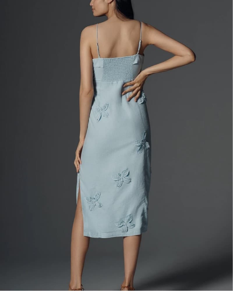 Anthro Linen Blend Appliqué Midi Dress - Image 3