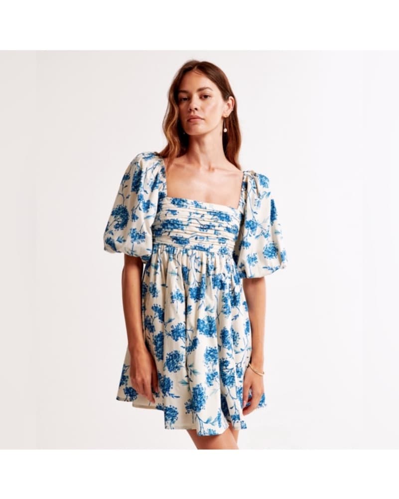 Charming Floral Puff-Sleeve Mini Dress - Image 1