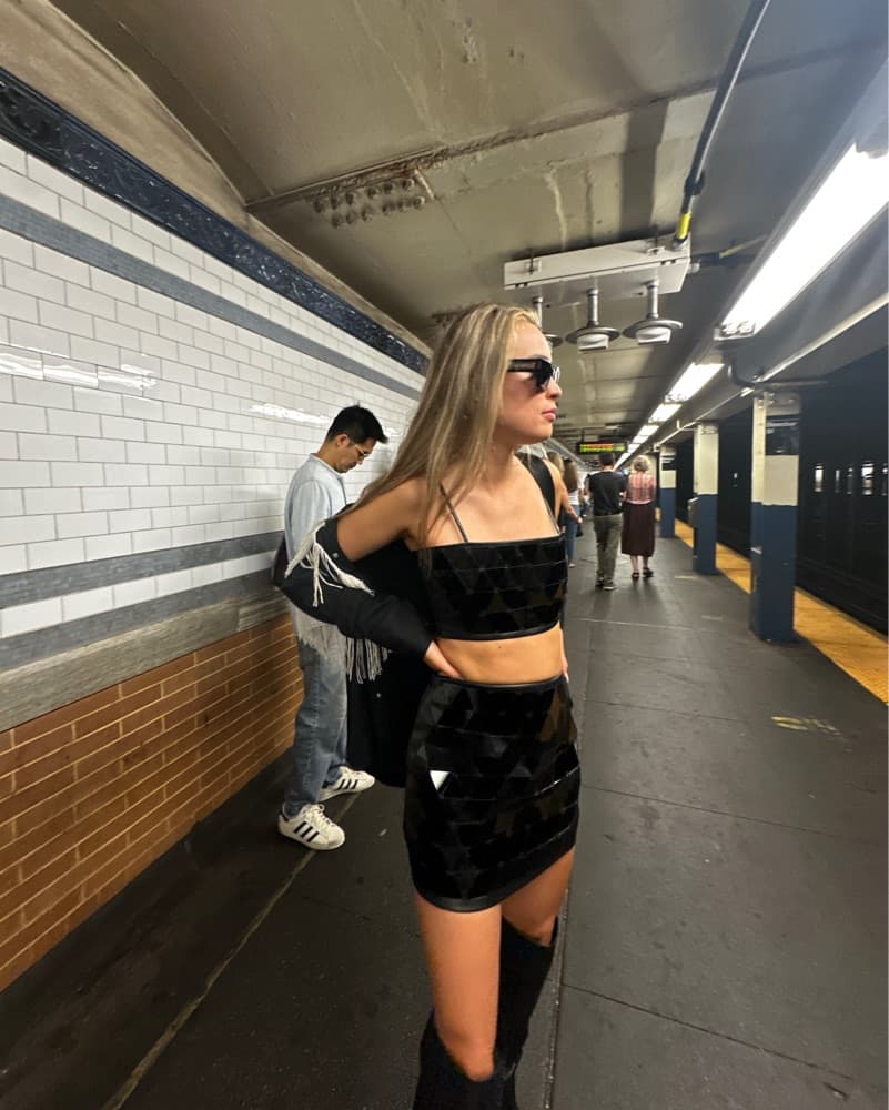 Faux Leather Mirror Skirt And Bandeau - Image 4