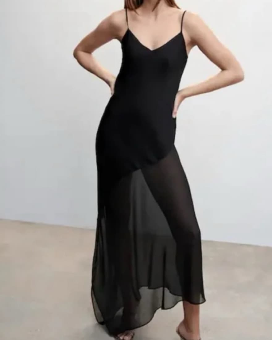 Black asymmetric sheer bottom dress - Image 2