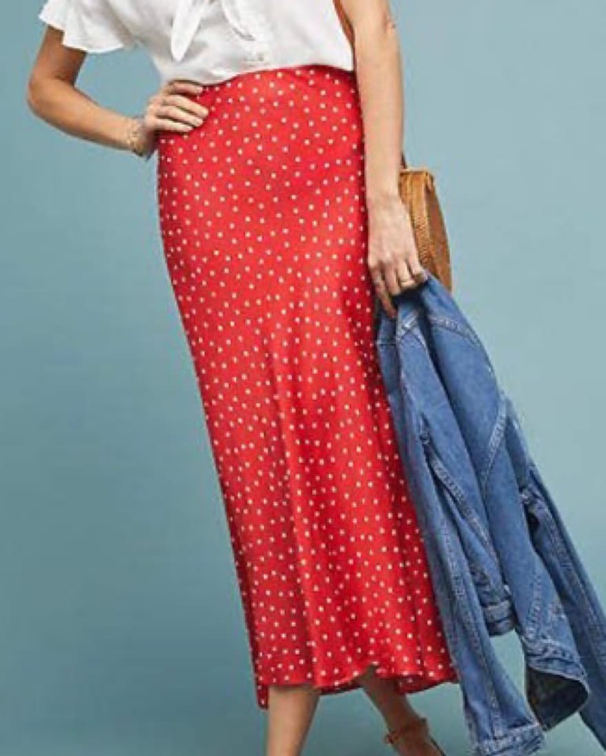 Maeve Red Silk Polka Dot Skirt - Image 2