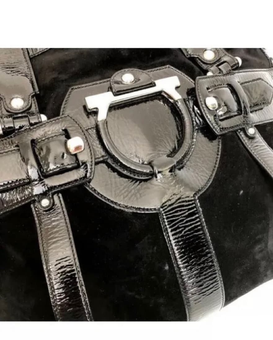 SALVATORE FERRAGAMO black suede SATCHEL - Image 5