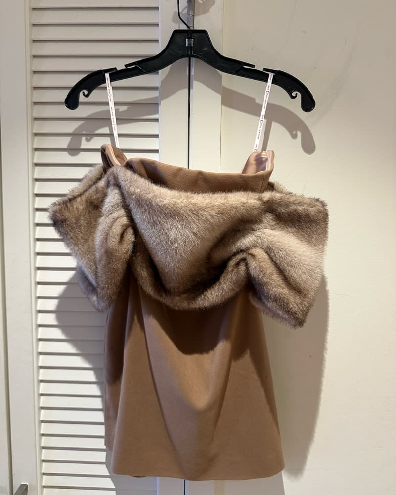 Nadira Off Shoulder Fur Trim Mini Dress - Image 4