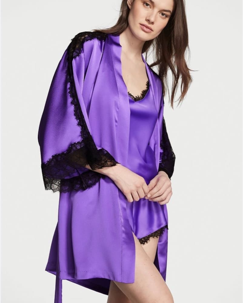 Purple Satin And Lace Kimono Robe - Image 1