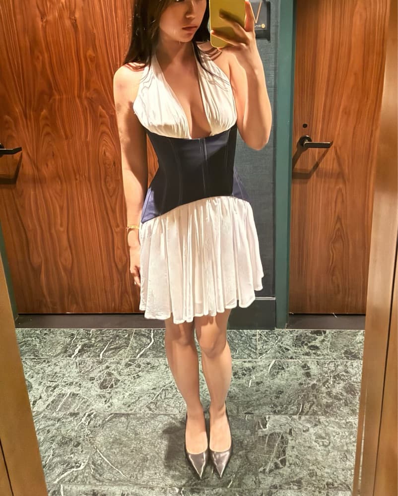 Denim Chiffon Corset Dress - Image 2