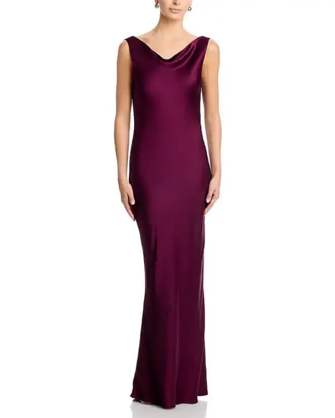 Low Back Satin Gown - Burgundy - Size S - Image 3