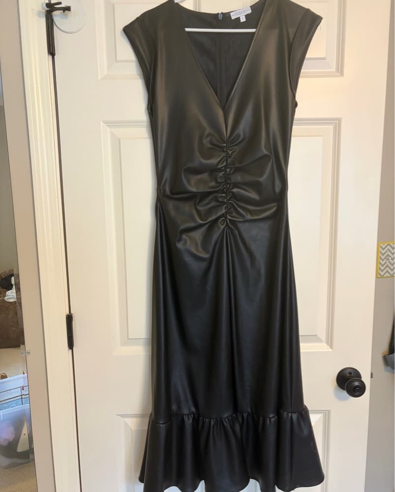 S’EDGE Black Leather Midi Dress - Image 3