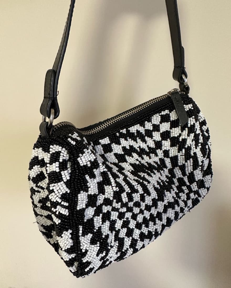 Black & White Beaded Shoulder Bag - Image 1