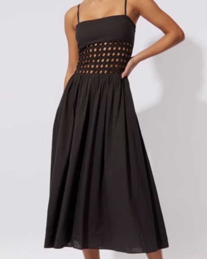 Solid and Striped Black Eyelet Dress - Image 1