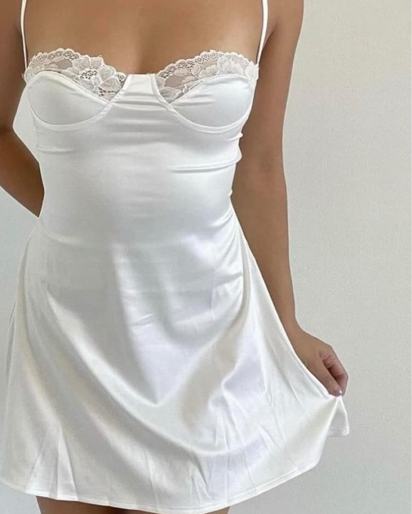Lace Trim Mini Dress White - Image 3