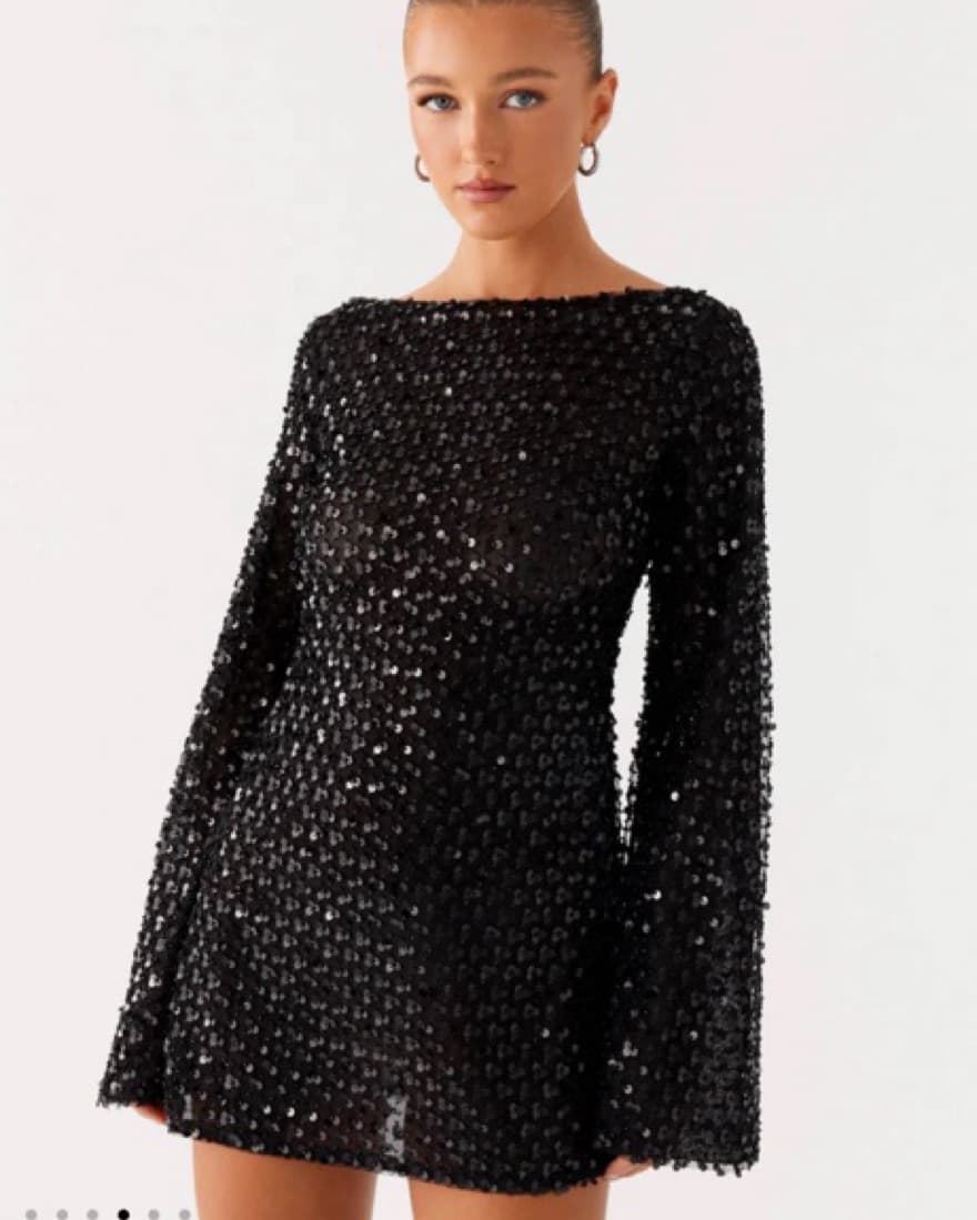 Long Sleeve Black Sequin Dress - Image 4