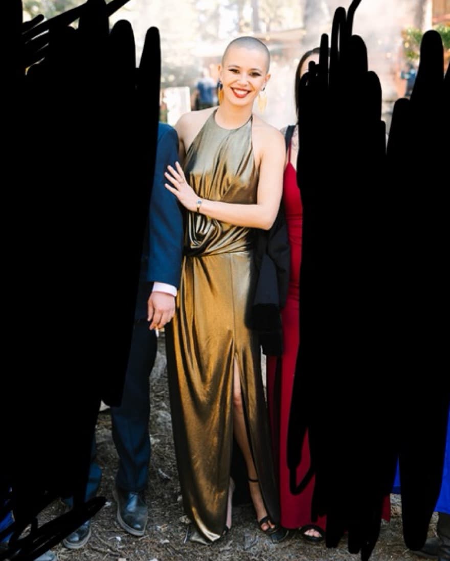 Backless Halter Gold Metallic Dress - Image 1