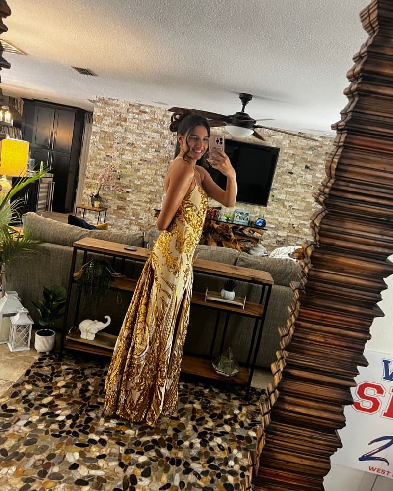 Glamour In Gold Formal Dress - Image 2