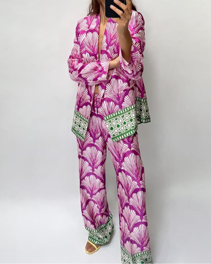 Zara Printed Satin Multicolored Set - Image 1