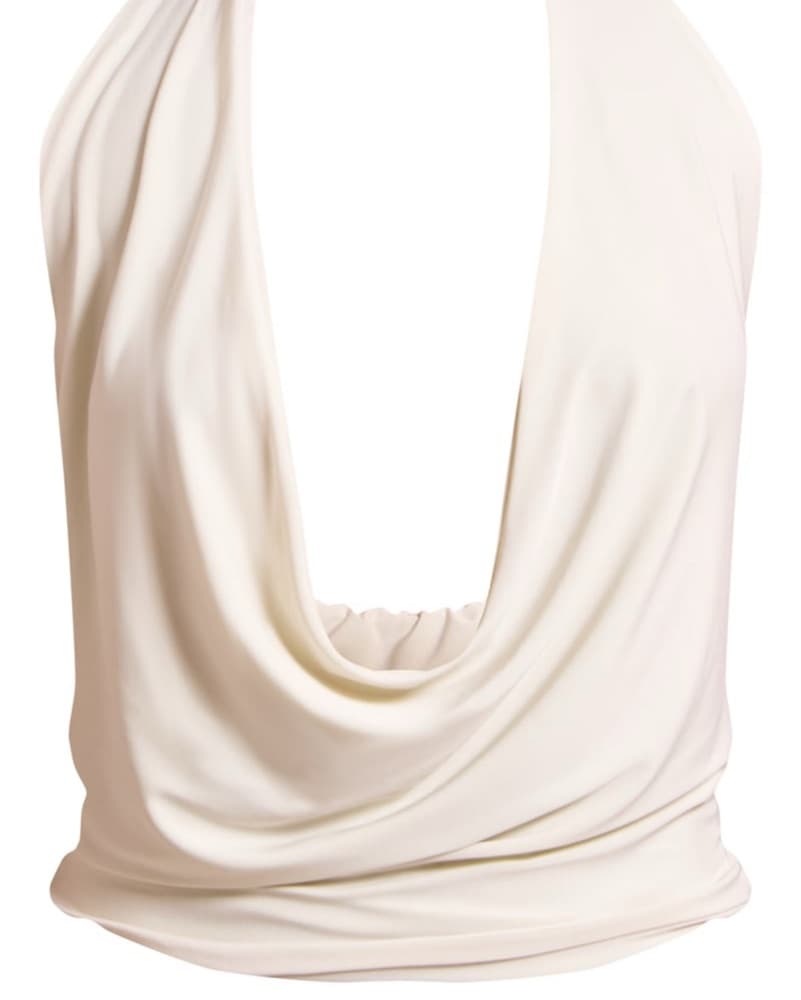Petite Cream Slinky Cowl Neck Crop Top - Image 4