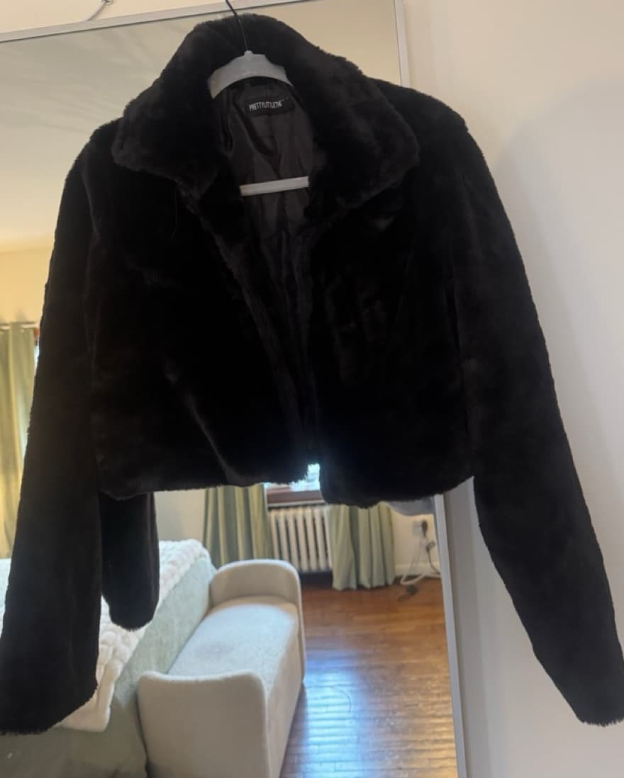 Black Faux Fur Crop Coat  - Image 2