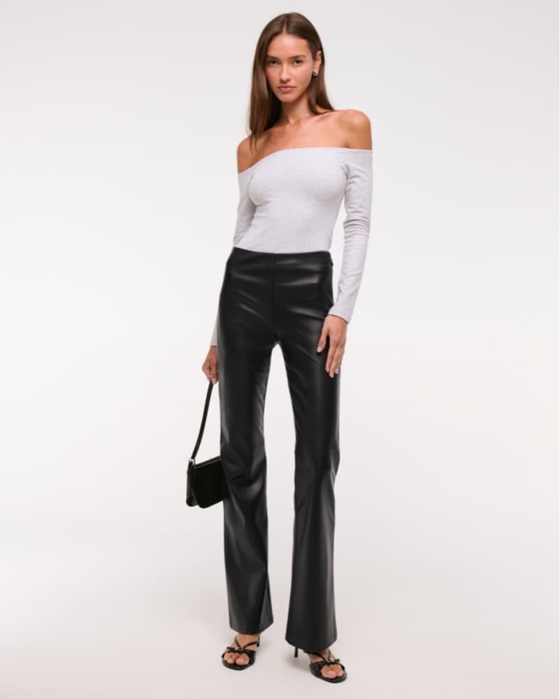 Sleek Black Faux Leather Bootcut Pants - Image 2