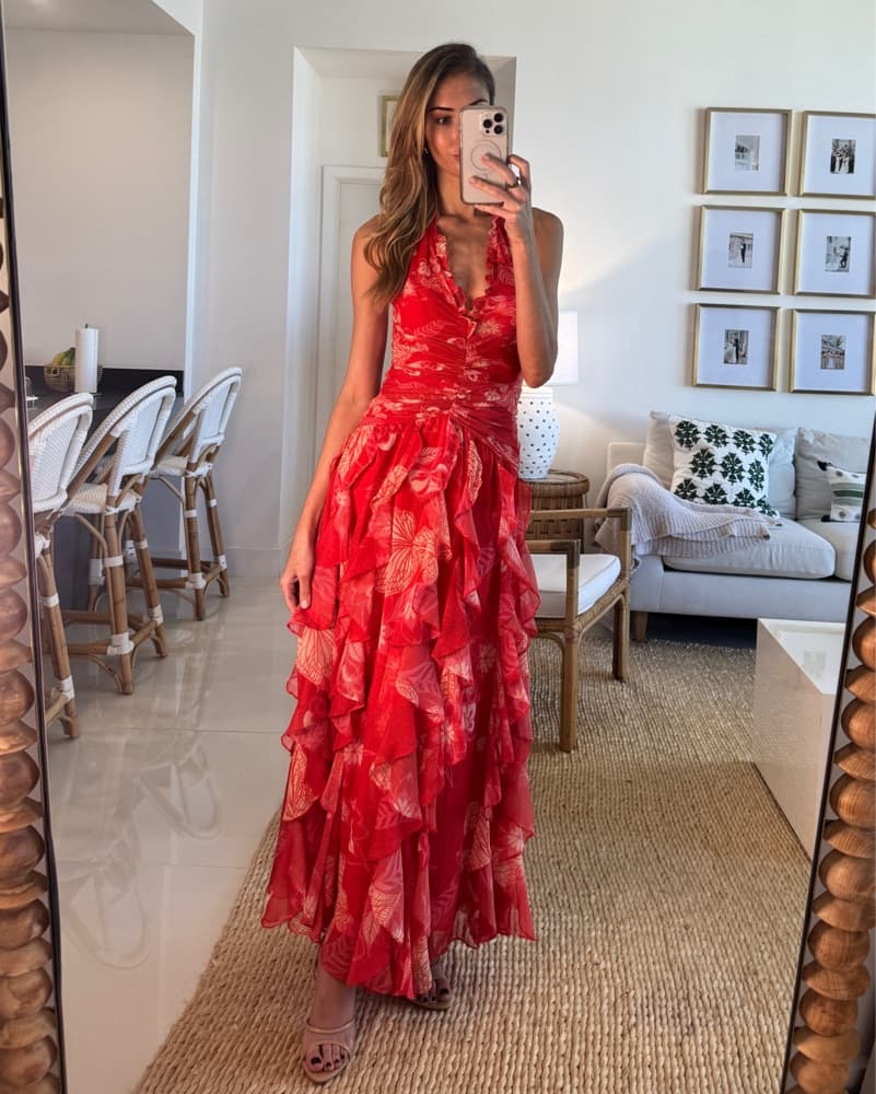 PatBo Red Floral Dress | Red Wedding Guest Dress, Red Bridesmaid Dress, Western Chic, Western Formal - Image 4