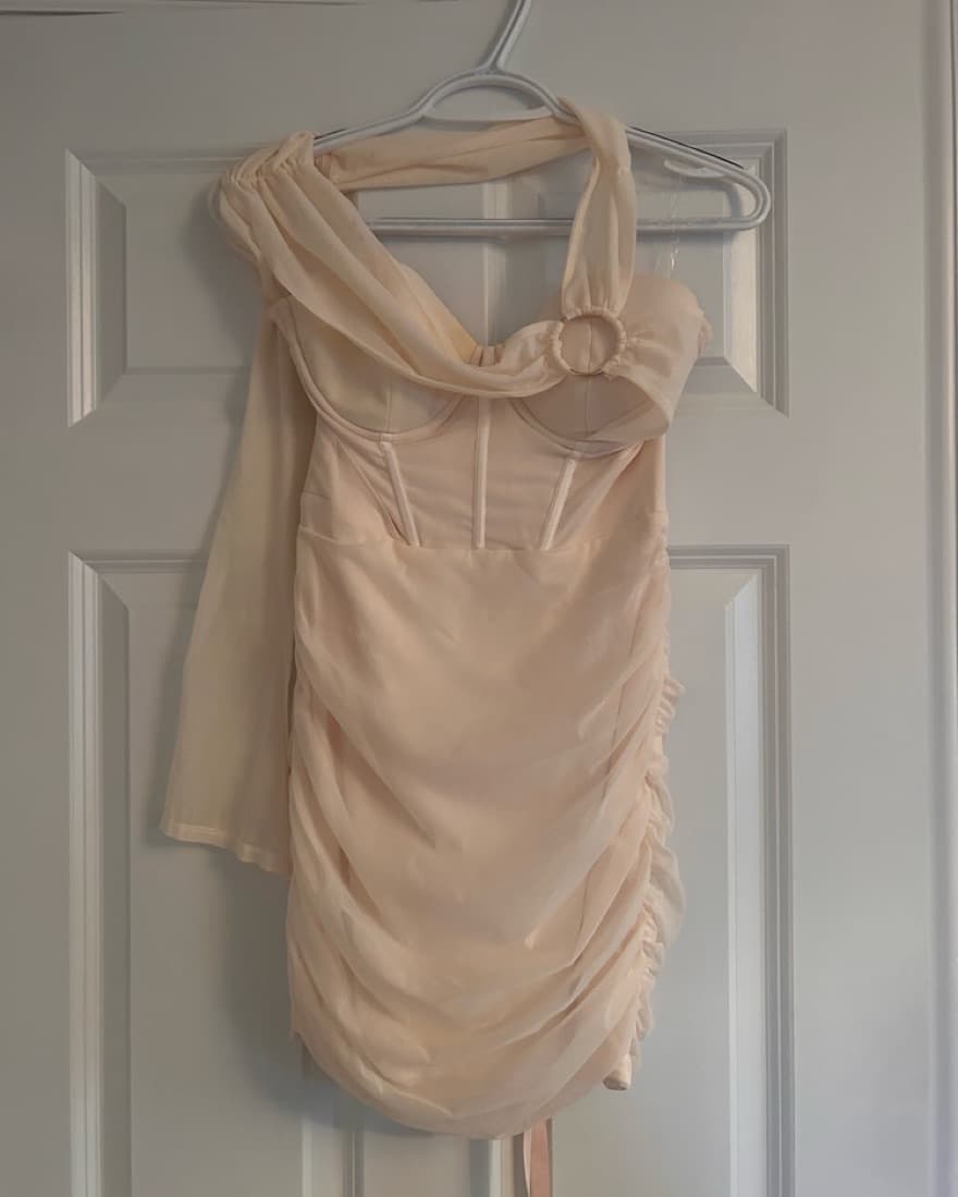 One Shoulder Corset Mini Dress in Ivory - Image 3
