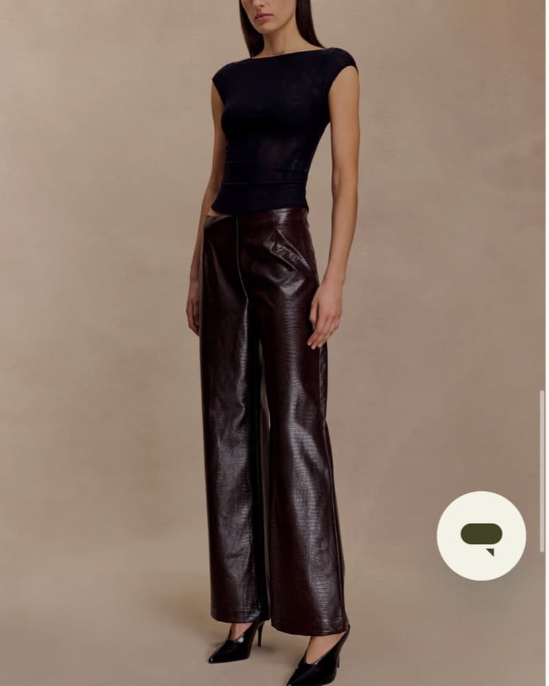 Meshki Croc Faux Leather Pants — Brown - Image 4