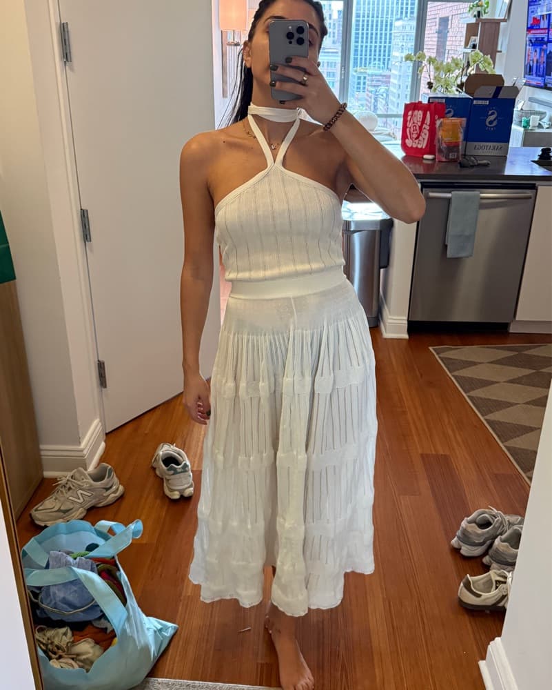 Knit White Halter Midi Dress  - Image 5