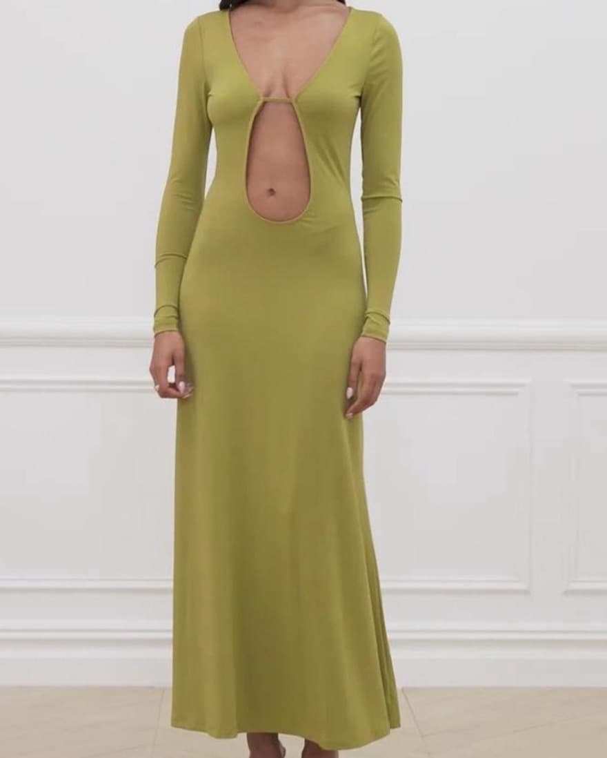 Olive Green Khaki Cut Out Dress - Image 2