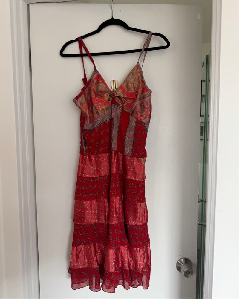 Red Vintage-Style Patchwork Mini Dress  - Image 5