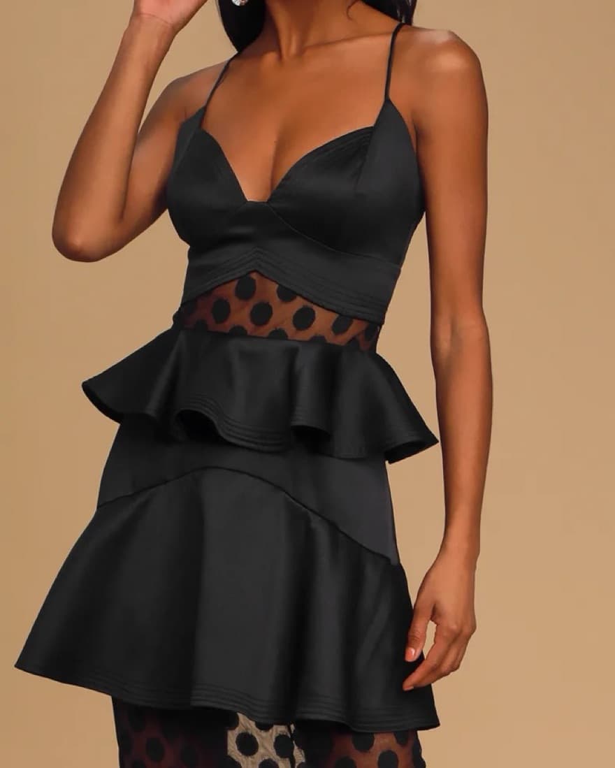 Aleko Black Satin Tiered Midi Dress  - Image 3