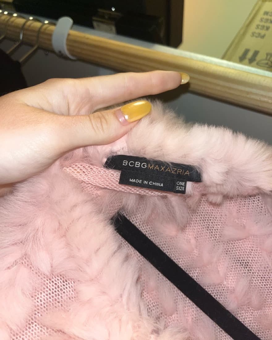BCBG Genuine Rabbit Fur Pink Poncho - Image 6