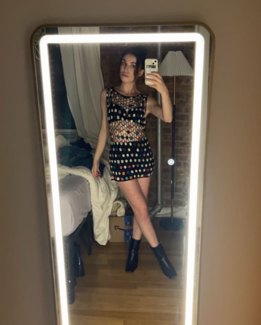 Knit Beaded Mini Dress - Image 1