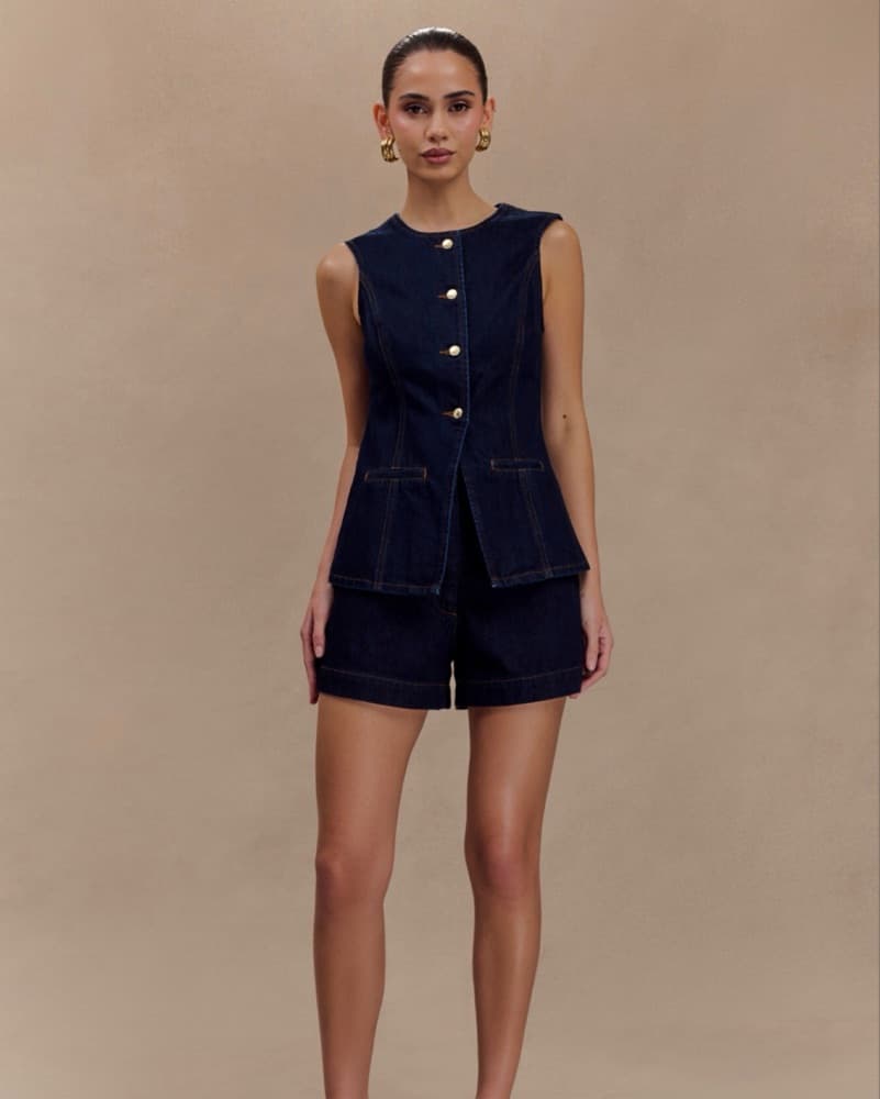 MESHKI Denim Button Up Top & Shorts - Image 1