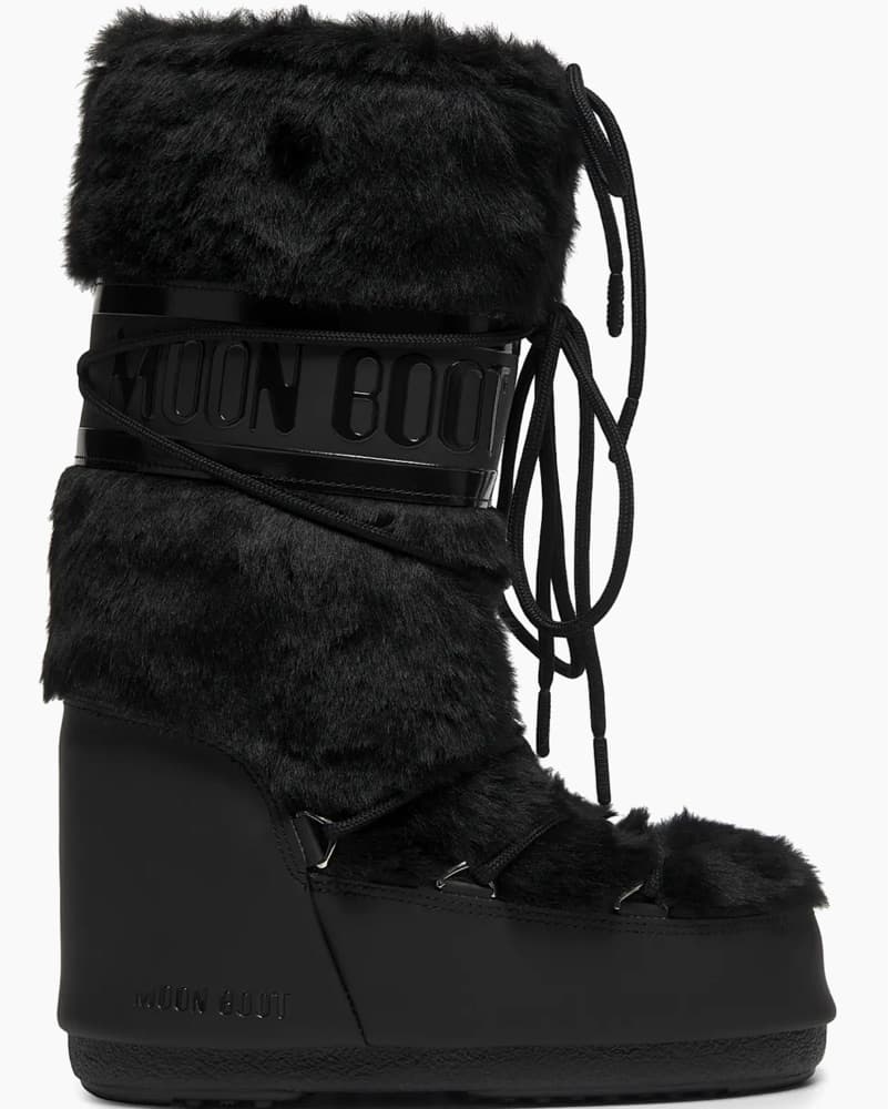 Black Fur Moon Boot Sz 7-8 - Image 1