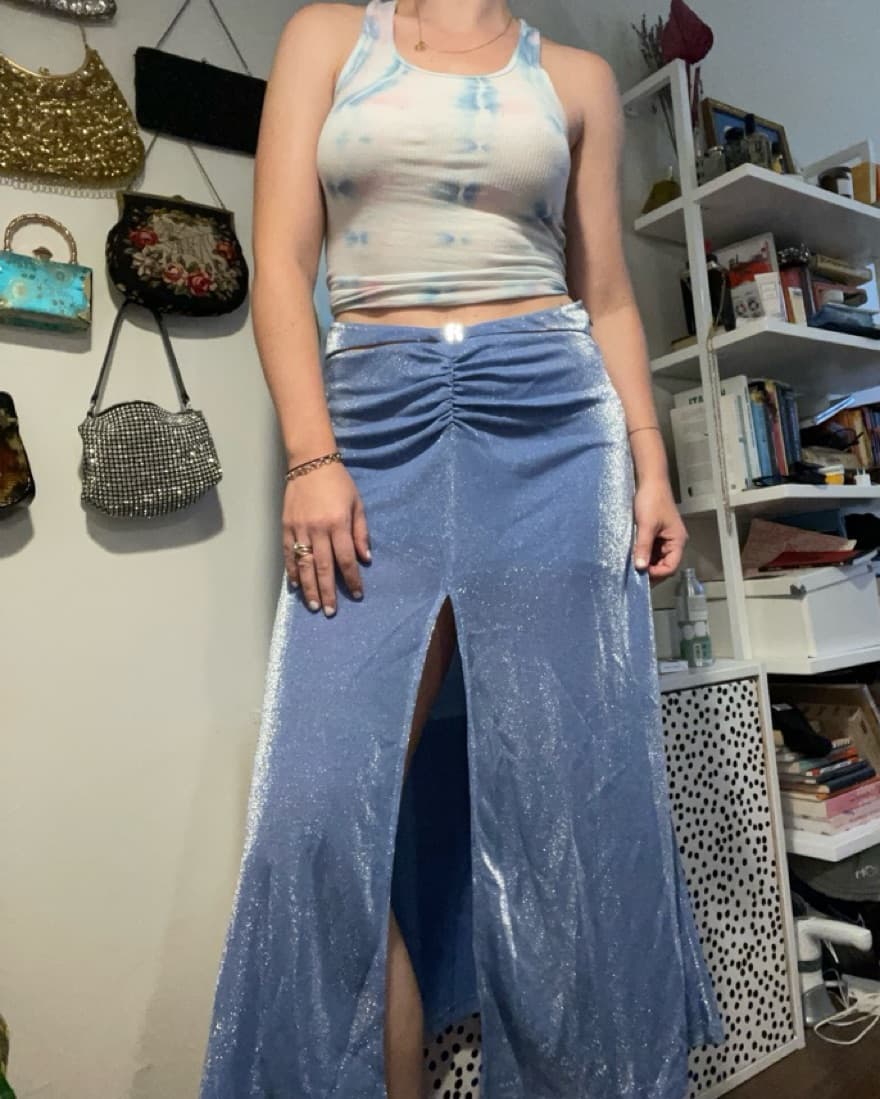 Silvery Blue Slit Skirt - Image 5