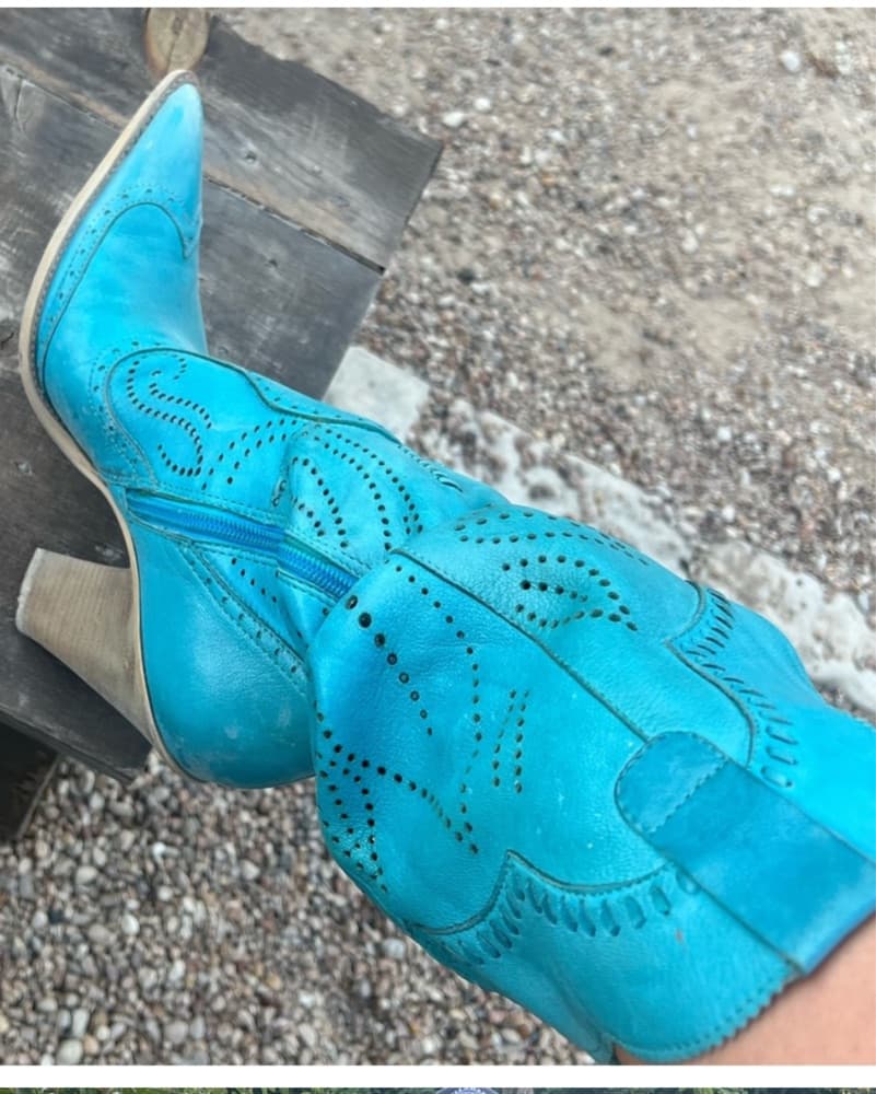 Turquoise Embroidered Cowgirl Boots - Image 1