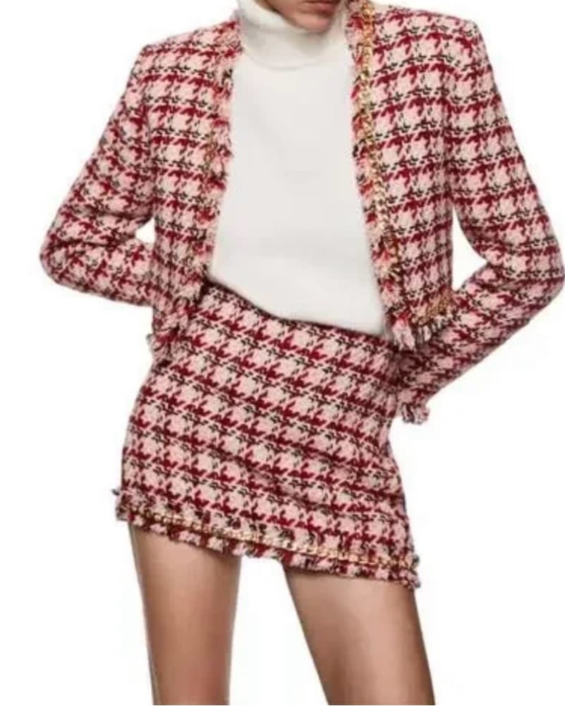 Classic Red And Pink Tweed Blazer  - Image 1
