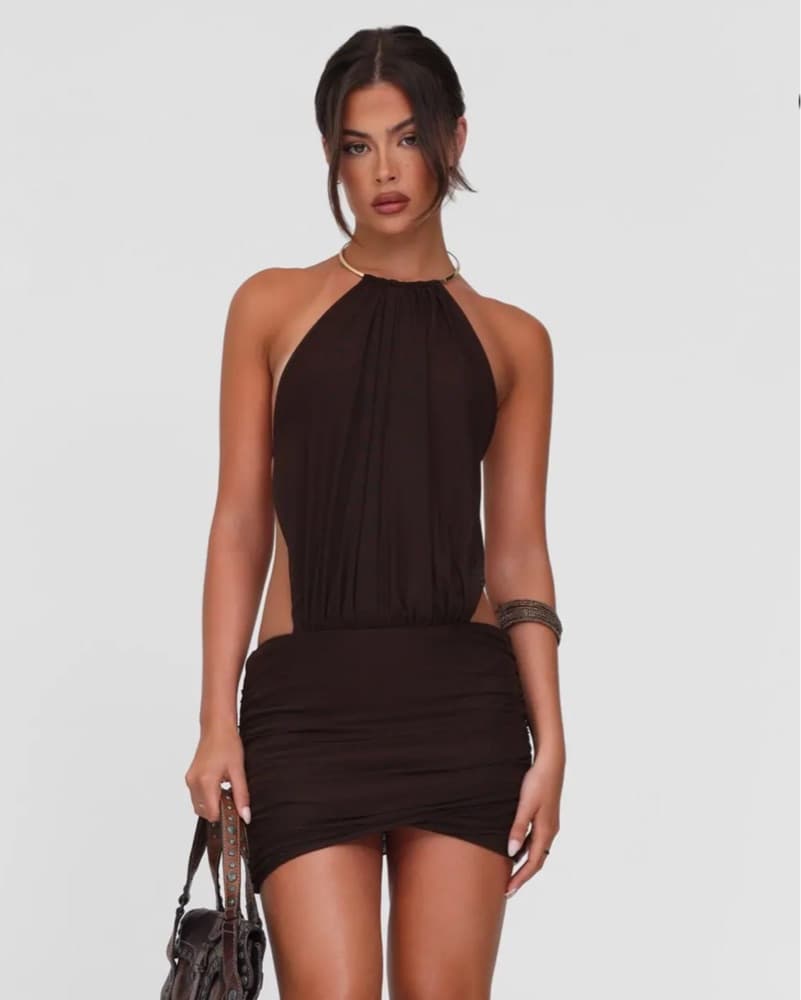 Sultry Halter Mini Dress With Gold - Image 5