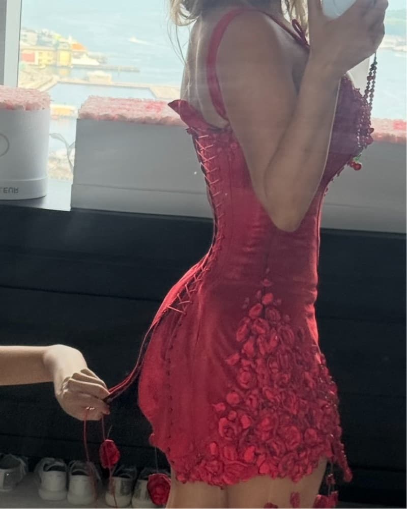 Red Hanging Roses Corset Mini Dress - Image 2