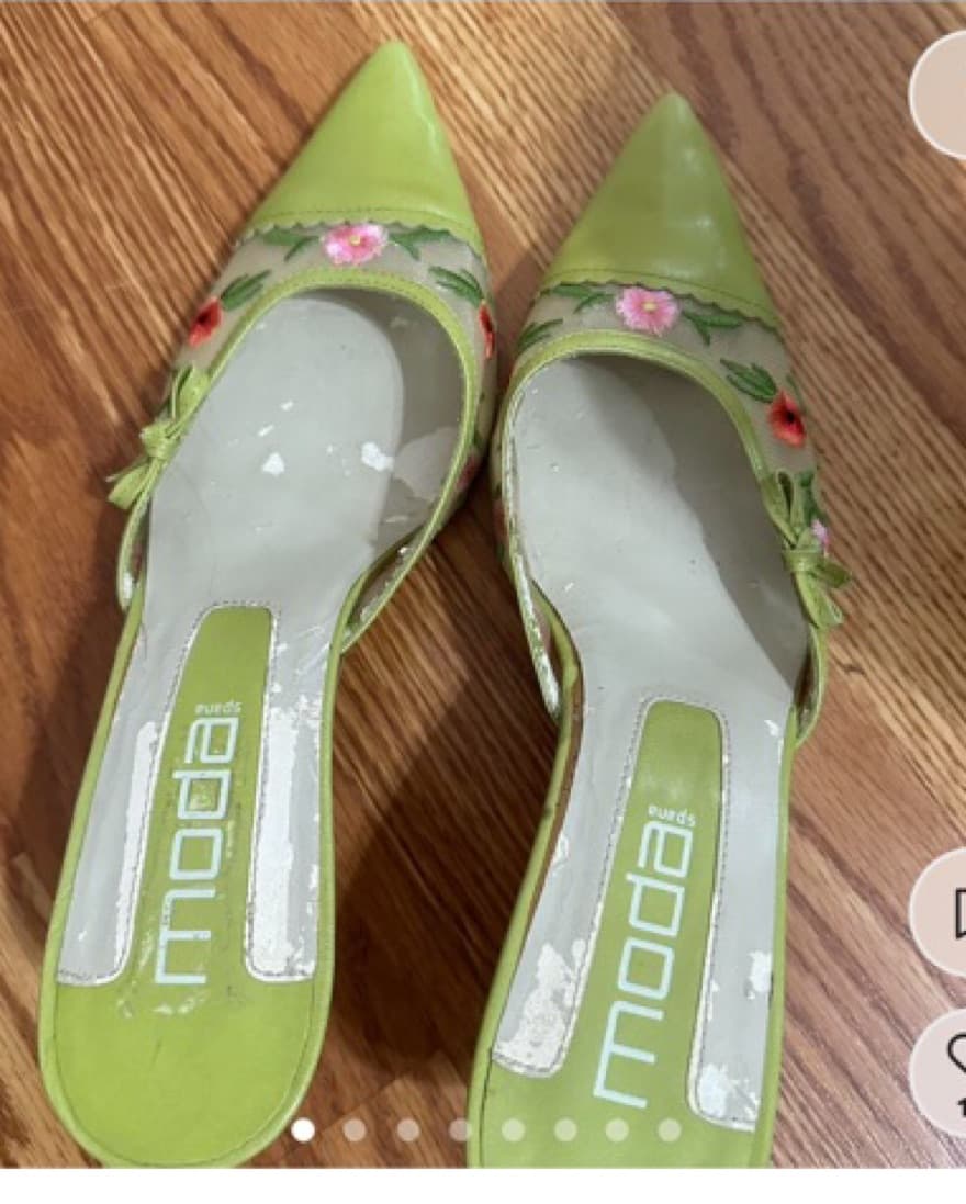 Vintage Green Floral Mesh Kitten Heel - Image 1
