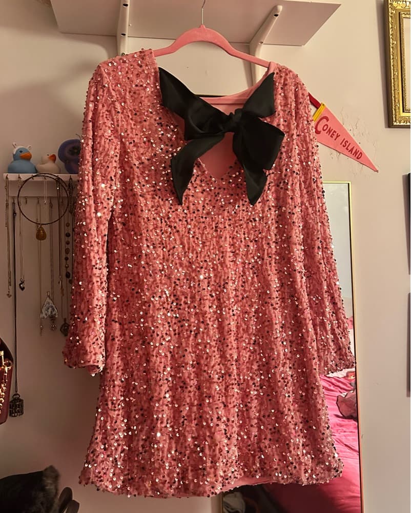 Pink Sequin Dress with Bow Detail - Image 1