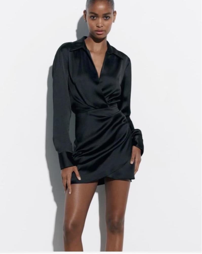 Zara Black Satin Dress - Image 4