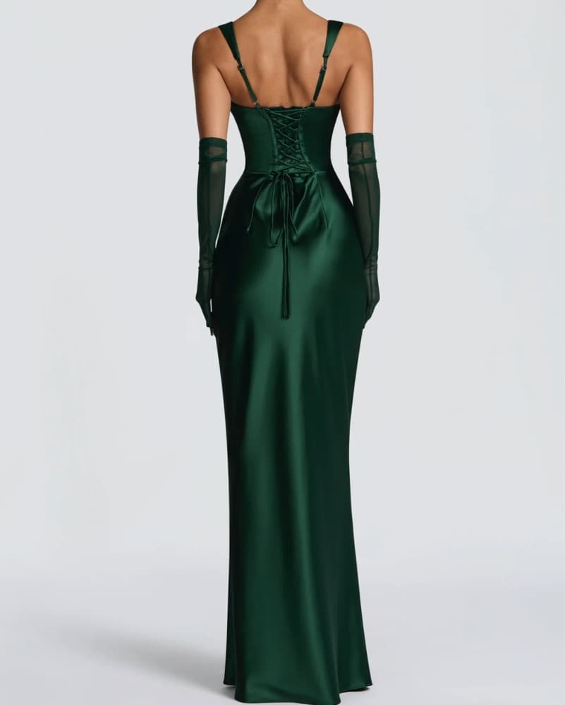 Elegant Green Satin Gown - Image 2