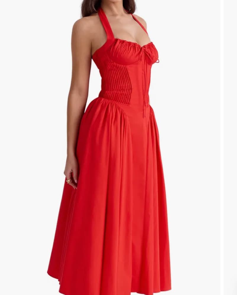Italian Tomato Cotton Halter Sundress - Image 4