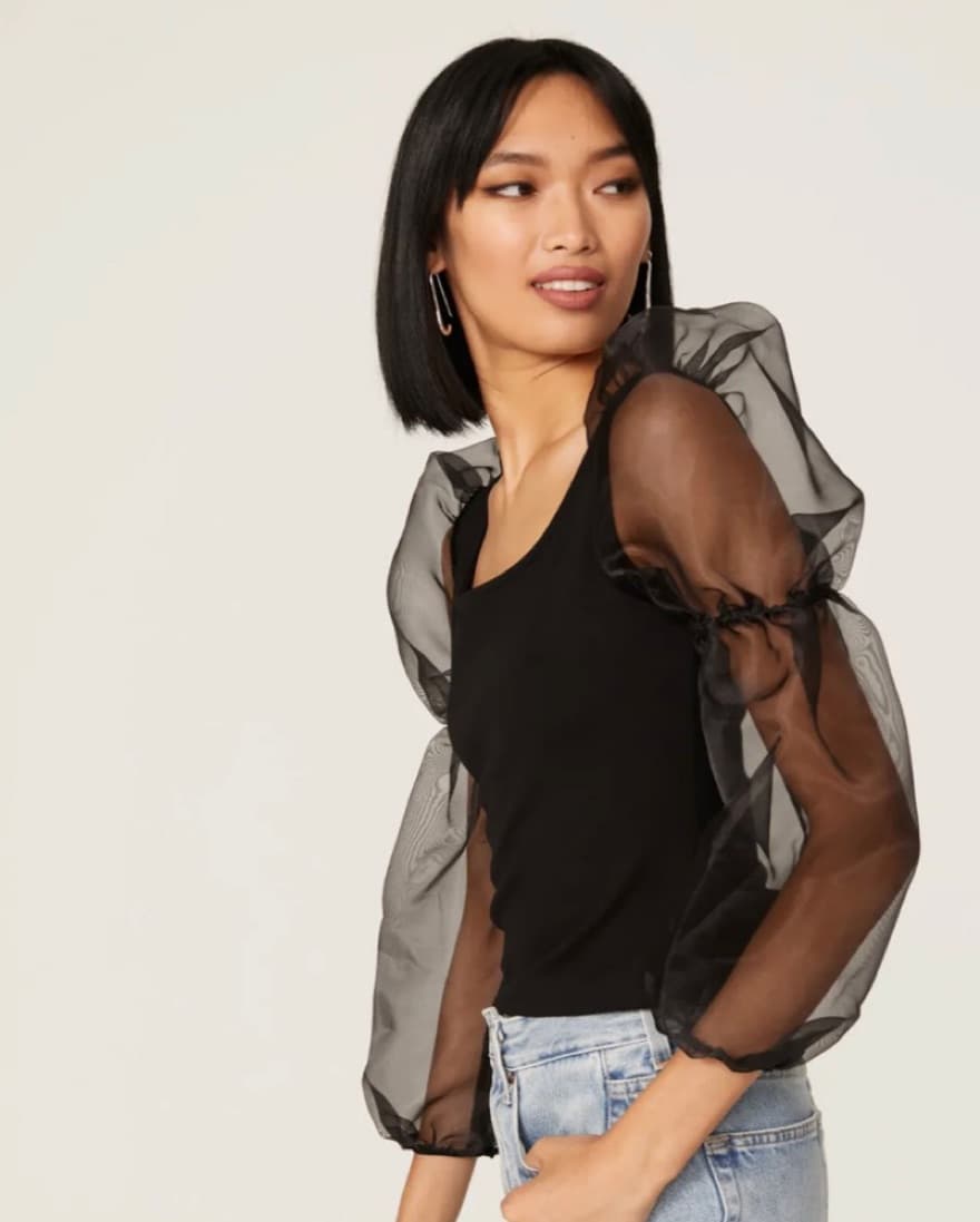 Loana Black Organza Sleeve Top - Image 2
