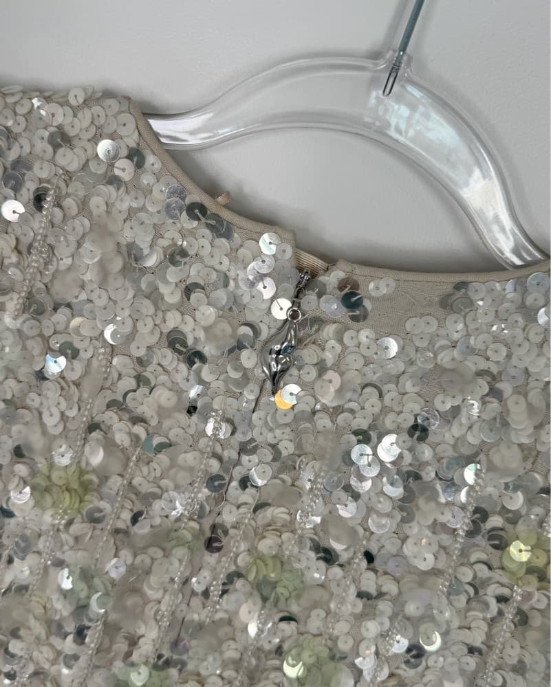 H&M White Sequin Disc Beaded Mini Dress - Image 4