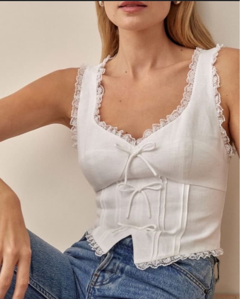 Delicate Lace-Trimmed White Top - Image 1
