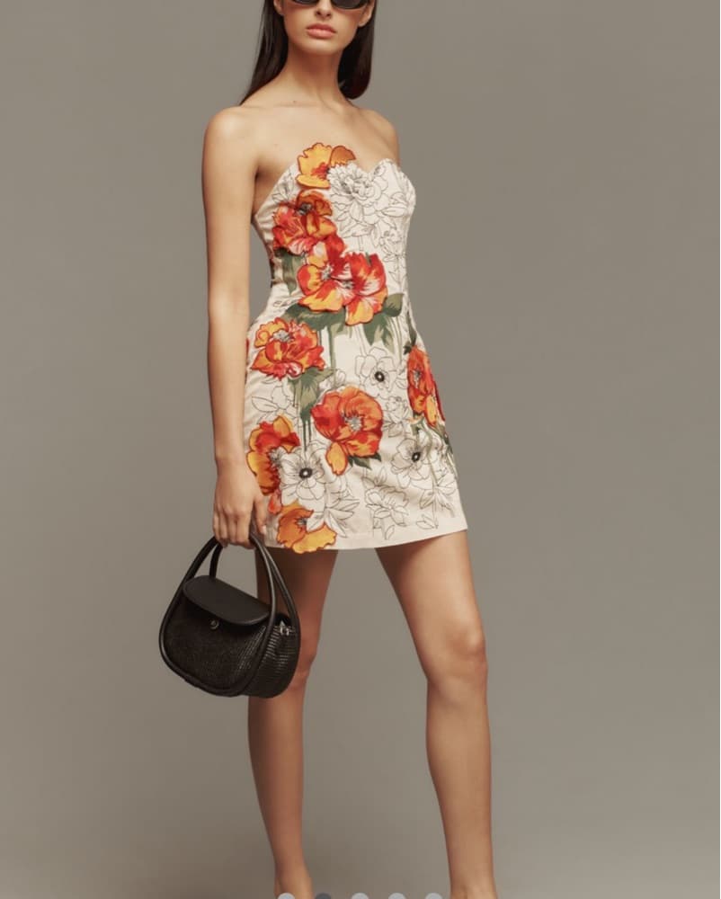 Floral Appliqué Mini Dress - Image 1